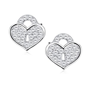 Cercei argint inima lacatel cu pietre DiAmanti Z1054ER_W-DIA (Argint 925‰ 1,2 g.)